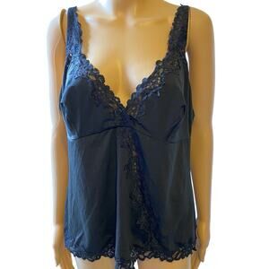 Pink K Vtg Y2K Babydoll Cami Top Sz 2X Black Lace Fairy Grunge Coquette Sexy